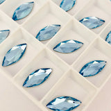 real photo of Aquamarine coloured marquise shape stones from Swarovski Crystal Hotfix range