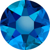 Single cobalt blue round crystal rhinestone with faceted starburst pattern