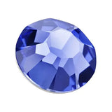 Blue-violet oval crystal chaton, faceted glass with shiny reflective facets