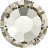 Faceted round crystal chaton, dark grey tone with reflective facets