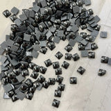 Square hotfix crystal cabochons, dark gray hematite tone, faceted with metallic shine
