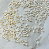 Pearl-white hotfix navette crystal stones, leaf-shaped cabochons on backing