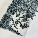 Jet hematite hotfix navette cabochon crystals, oval dark gray with metallic shine on backing