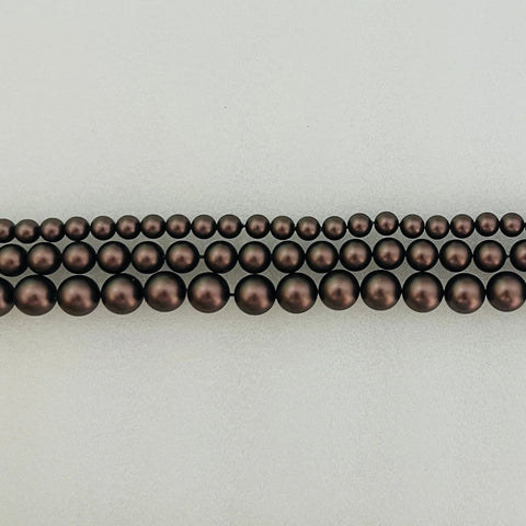 Swarovski pearl bead strand with dark brown round beads, glossy finish