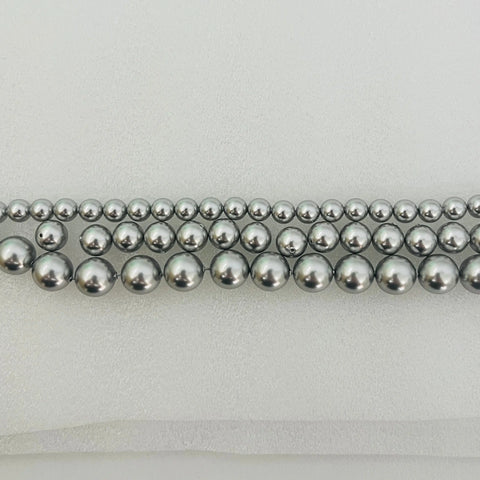 Crystal pearl bead strand in light grey, round bead rows