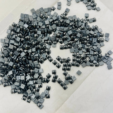 Square hotfix crystal cabochons, dark gray hematite tone, faceted cabochons