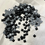 Swarovski crystal hotfix square cabochons, jet-black and silver-gray squares, spread out