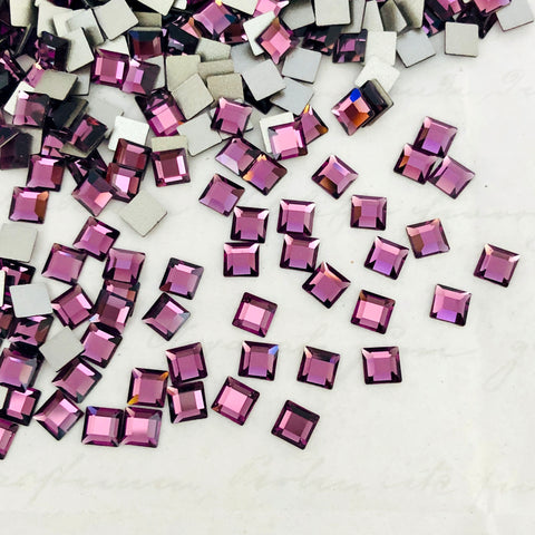 actual image of Swarovski article 2400 square flat backs in amethyst purple 