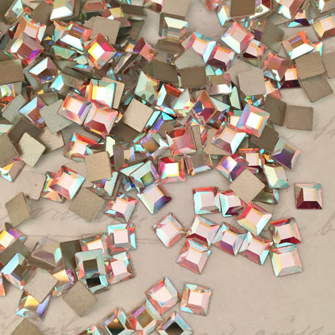 real photo of Swarovski Crystal AB article 2400 square flat backs