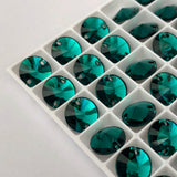 real photo of Swarovski Elements sew on crystals in Emerald colour