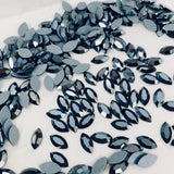 real photo of navette flat back from Swarovski Element Hotfix range in Jet Hematite grey 