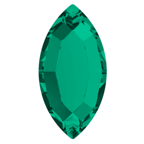 stock image of Swarovski Crystal article 2200 Navette Flat Back in emerald green colour